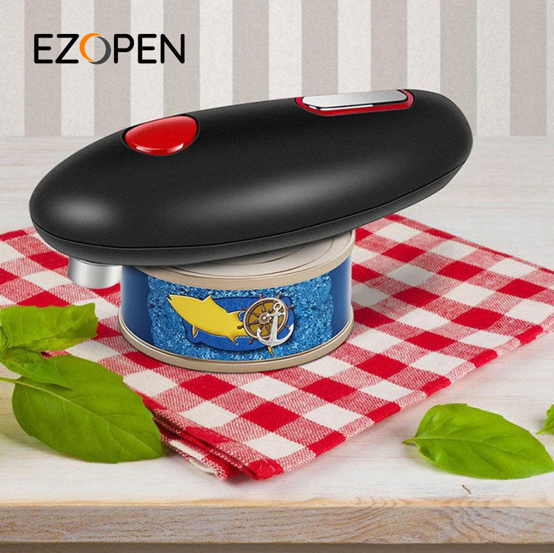 Automatic electric can opener opening a sardine can